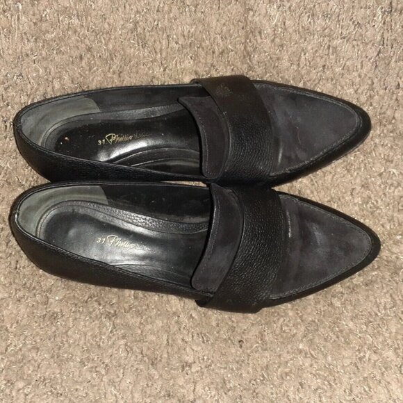 3.1 PHILLIP LIM -Black Leather/Oiled Suede-Slip-On Loafers-Sz 37.5-Excellent - Picture 6 of 7